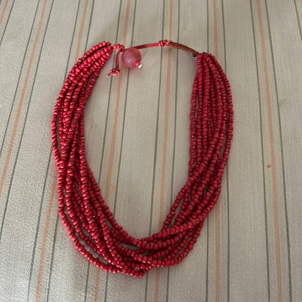 Coral 8 multi-strand beaded necklace